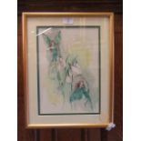 A framed and glazed watercolour of fairies on snowdrops signed Glenda Rae