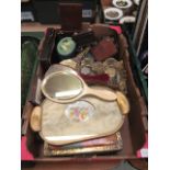 A tray of assorted collectibles to include picture frames, old tins etc.