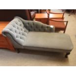 A reproduction turquoise upholstered button back chaise short (A/F)