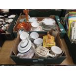 Two trays of ceramic ware to include plates, Carnival glass etc.