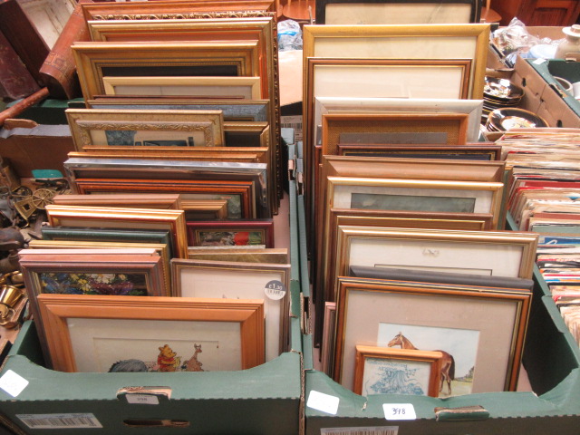 Two trays of framed and glazed prints on various subjects