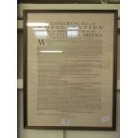 A framed and glazed United States of America declaration