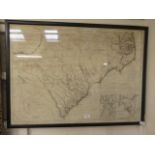 A framed and glazed map of north and south Carolina