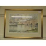A framed and glazed signed print of bridge over river limited edition no.