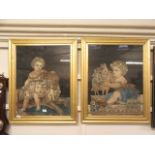 A pair of 19th century framed and glazed German artworks of children and animals