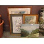 A selection of framed and unframed watercolours, oils,