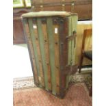 An early 20th century leather and wood bound travelling trunk