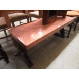 A hammered copper topped coffee table