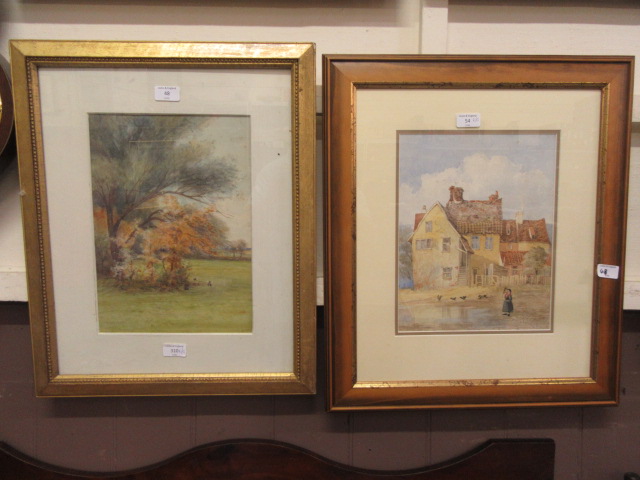 Two framed and glazed watercolours of countryside and cottage scenes