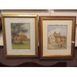 Two framed and glazed watercolours of countryside and cottage scenes
