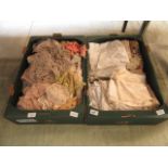 Two trays of lace and linen ware