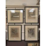 A set of four framed and glazed prints of town scenes signed Cecil Aldin with blind stamp