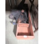 Two wooden boxes together with a chimney sweep set