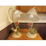 A pair of modern metalwork floral decorate table lamps