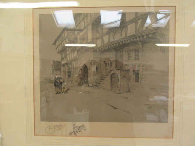 A set of four framed and glazed prints of town scenes signed Cecil Aldin with blind stamp - Image 4 of 5