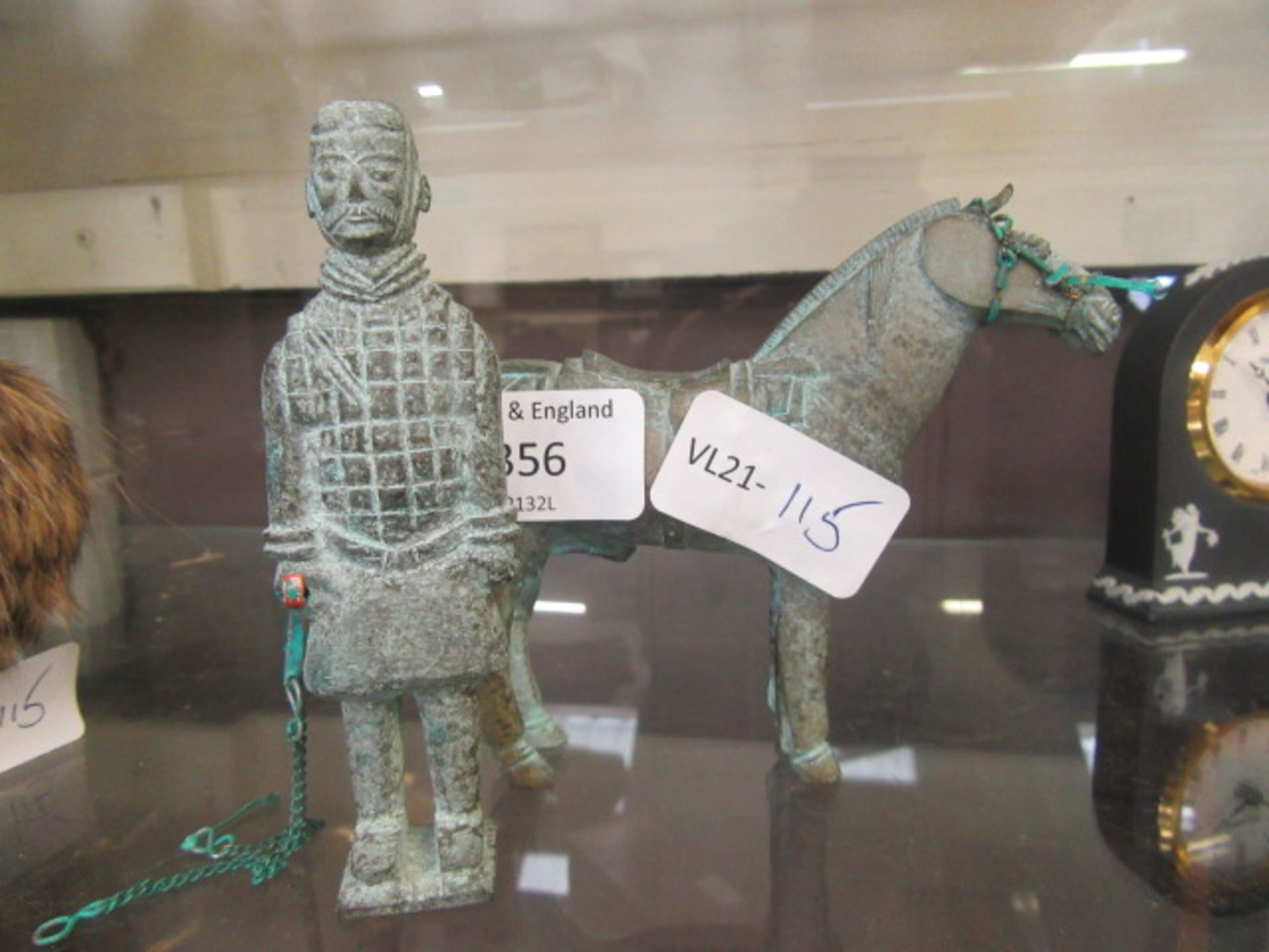 Two bronze figures of warrior and horse