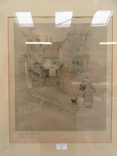 A set of four framed and glazed prints of town scenes signed Cecil Aldin with blind stamp - Image 2 of 5