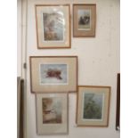 Five framed and glazed prints of birds all signed Archibald Thorburn