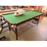 A child's folding snooker table together with balls, chalk, rack, scoreboard,
