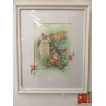A framed and glazed watercolour of sleeping kittens signed Glenda Rae