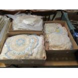 Three boxes of linen and laceware