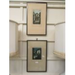 A pair of framed coloured etchings after Leon E Verdier