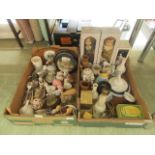 Two trays of ceramic collector's dolls, flat ware etc.