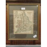 A framed and glazed map of England and Wales