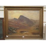 A framed oil on canvas of mountain scene signed G.