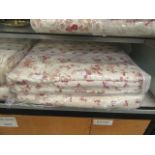 Two bagged as new pink floral printed quilted bed throws 240cm by 260cm