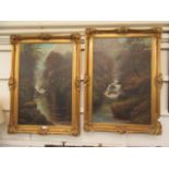 A pair of gilt framed oil on canvases of river scenes one signed W.