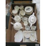 A tray containing ceramic tea ware to include cups, saucers, tea pots etc.