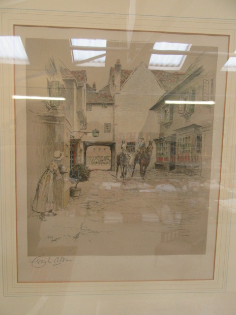 A set of four framed and glazed prints of town scenes signed Cecil Aldin with blind stamp - Image 5 of 5