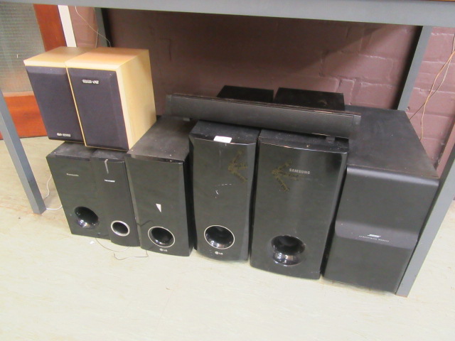 A selection of speakers to include Bose Acoustimass module, two Acoustic solution speakers,