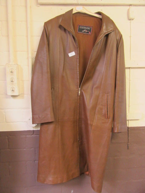 An XXL brown leather coat