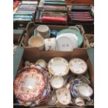 Two trays of ceramic ware to include early 20th century Amari style plates and modern green