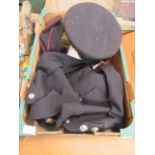 A white painted fireman's helmet, cap and jacket etc.