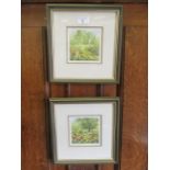 A pair of framed and glazed watercolours of garden scenes initialed J.