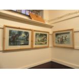 Three bamboo framed watercolours of eastern scenes signed A.B.