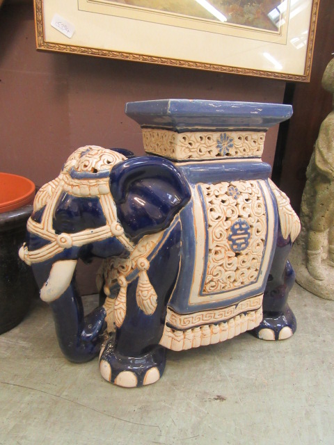 A blue and white glazed Chinese elephant garden seat