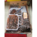 A tray of assorted hand tools to include spanners etc.