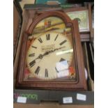 A tray containing an oak barometer, wall clock etc.