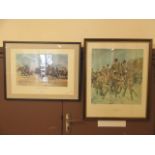 Two framed and glazed prints titled 'Hoofs and Wheels' and 'The King's Troop Royal Horse Artillery'