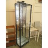 A black ash framed display cabinet with two glazed doors and glazed adjustable shelving including