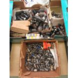 Two boxes of old radio valves to include Mullard and Joint Army Navy valves