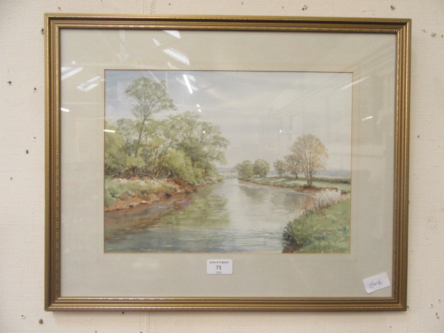 A framed and glazed watercolour of river scene signed Killingback