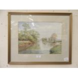 A framed and glazed watercolour of river scene signed Killingback