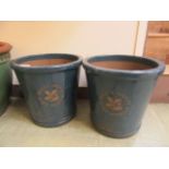 A pair of blue glazed garden pots