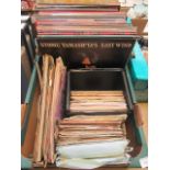 A tray containing an assortment of LPs, 45RPM records,