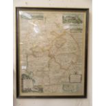 A framed and glazed map of Warwickshire after Thomas Kitchin